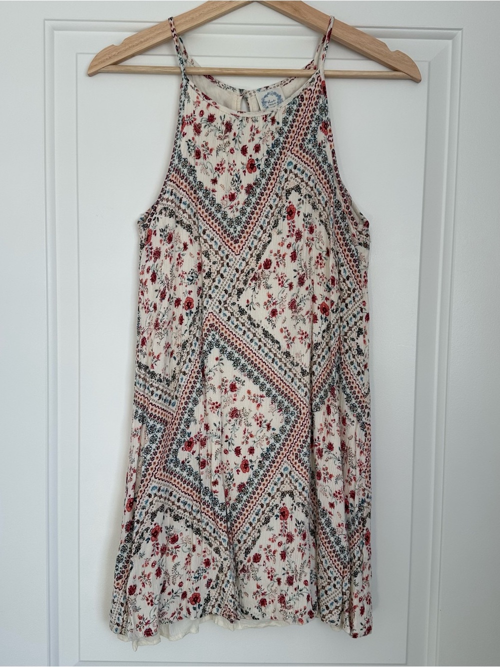 Blue Rain Floral Smocked Top in Cream, Red & Blue